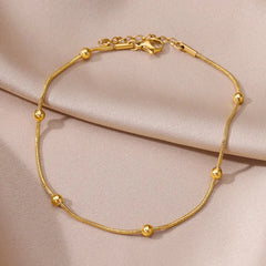 Yupsk New Simple Fashion Metal Round Bead Stainless Steel Charm Anklet Summer Beach Je close-up view