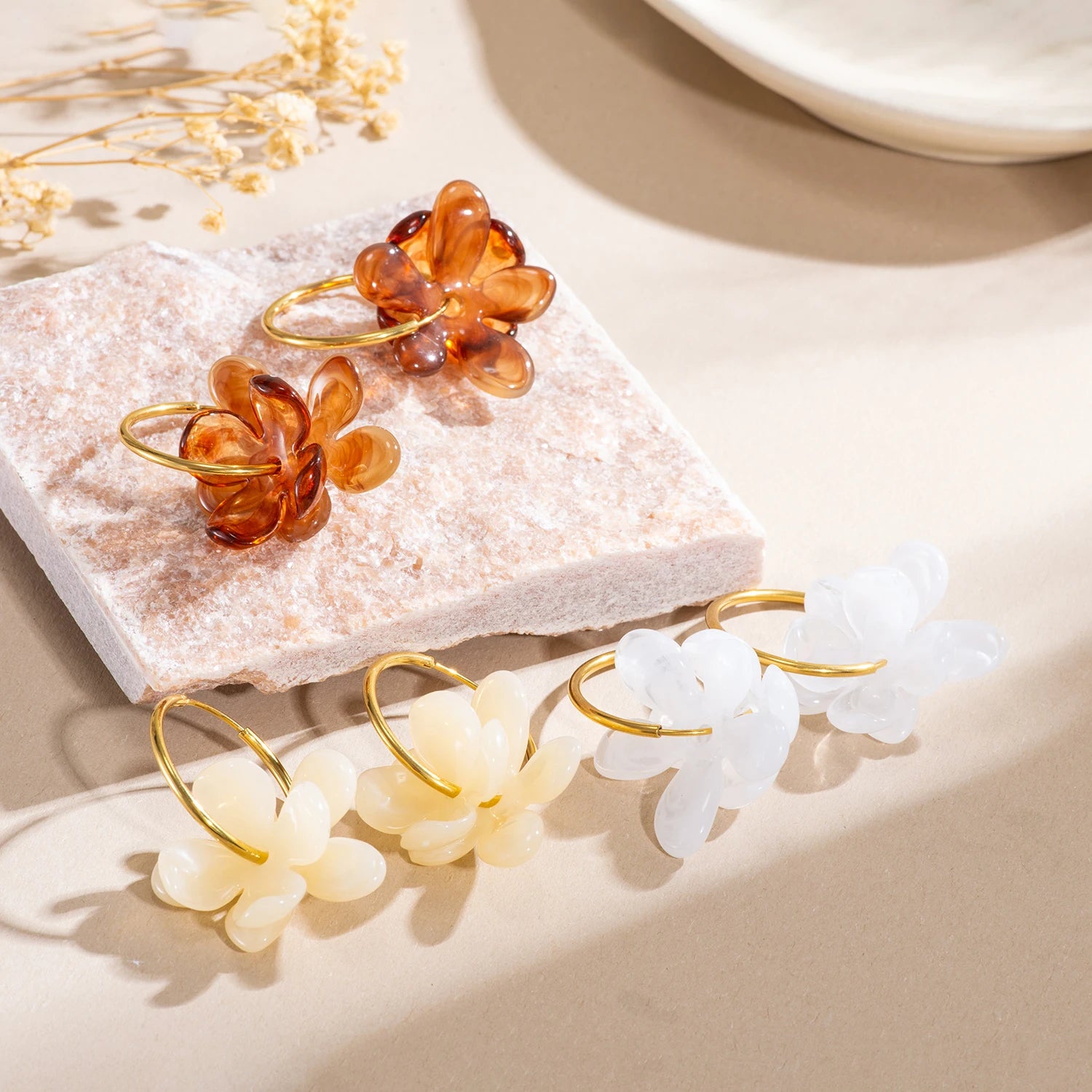 30mm Stainless Steel Double-layer Resin Flower Drop Earrings for Women Trending Jewel alternate view