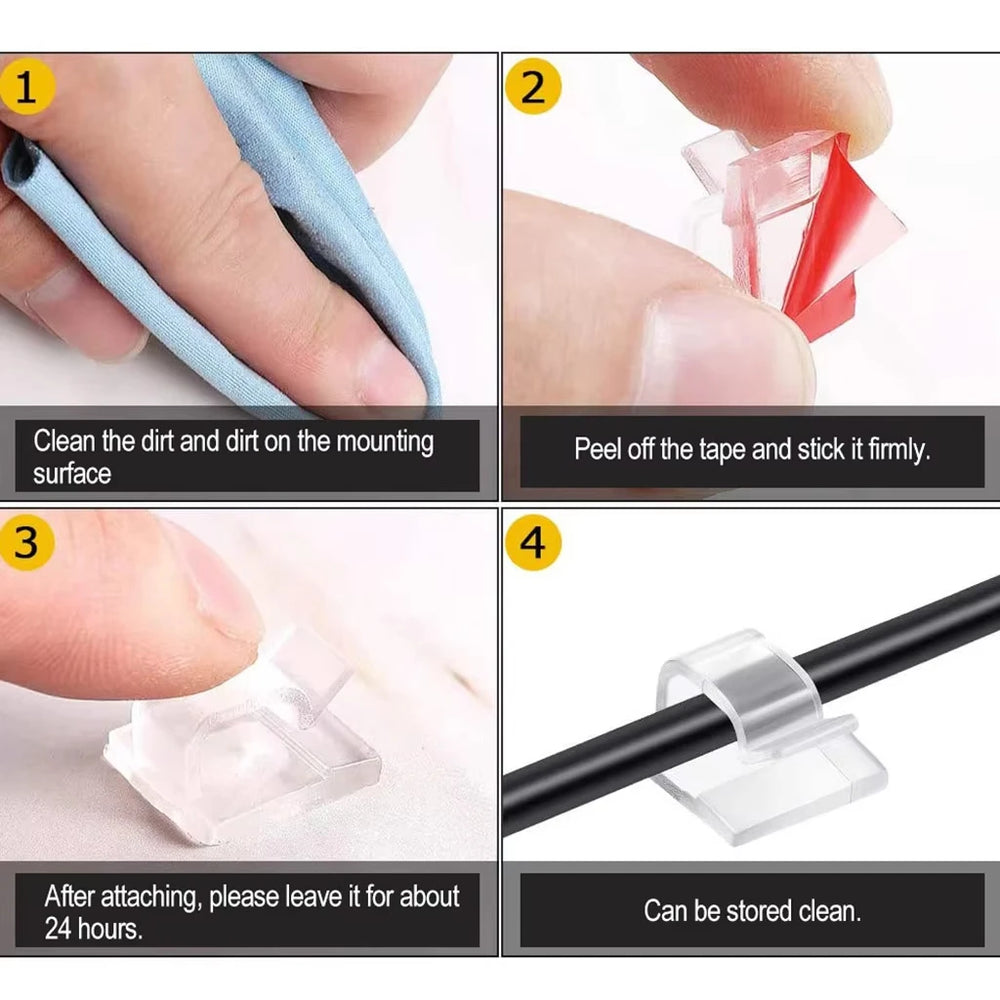 USB Cable Organizer Clips Adhesive Hooks Desk Clamp additional angle