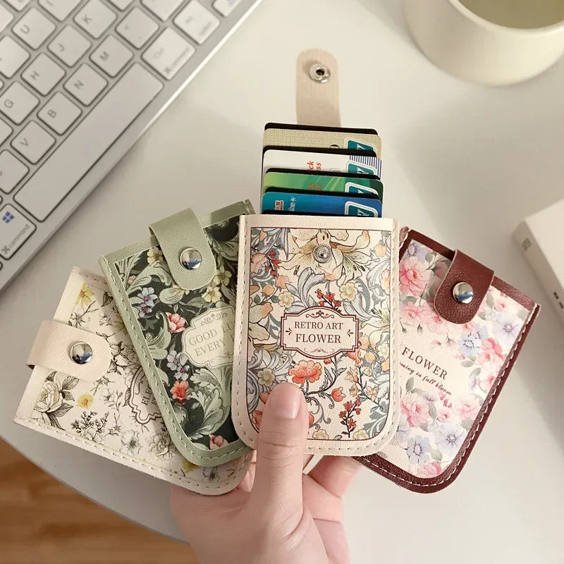 Creative 5 Card Pocket PU Leather Mini Wallet with RFID Blocking and Floral Print | Slim ID Card Hol