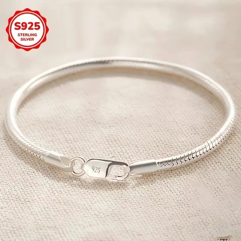 925 Sterling Silver Couple 3mm Snake Chain Bracelet Women Luxury Dinner Party Bracelet Jewelry Gift