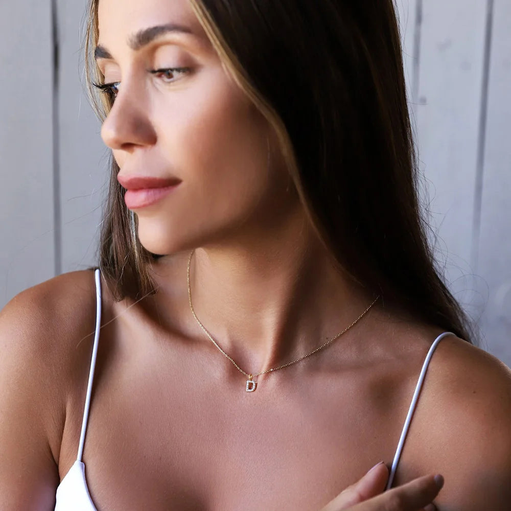 Women Tiny Letter A-Z Initial Necklaces, Small Shiny Letter Girl Chain Choker, Gold Color Stainless Steel Layered Collar Jewelry