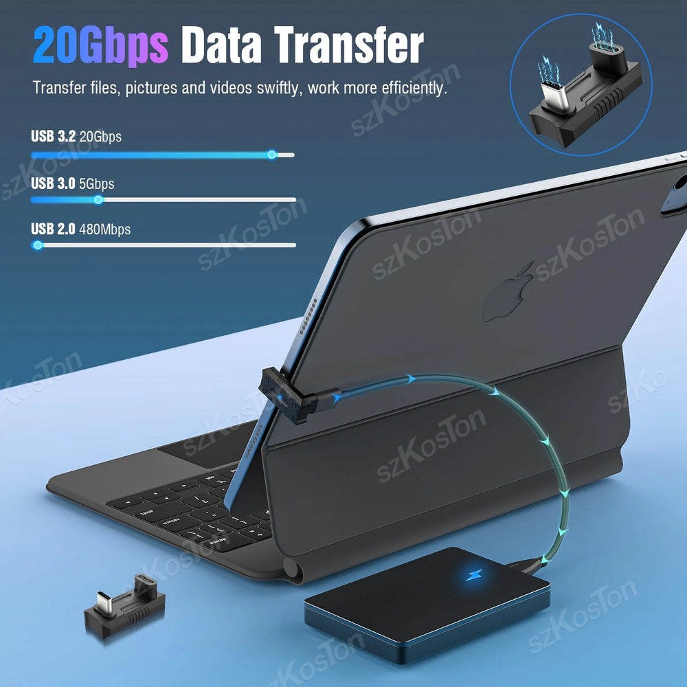180 Degree USB C Adapter | Fast Charging and Data Extender for Handheld Gaming Console close-up view