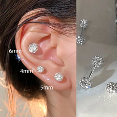 1 Pc Stainless Steel Unisex Women Men Round Crystal Zircon Ear Studs Earrings 4 Prong Tragus Cartila