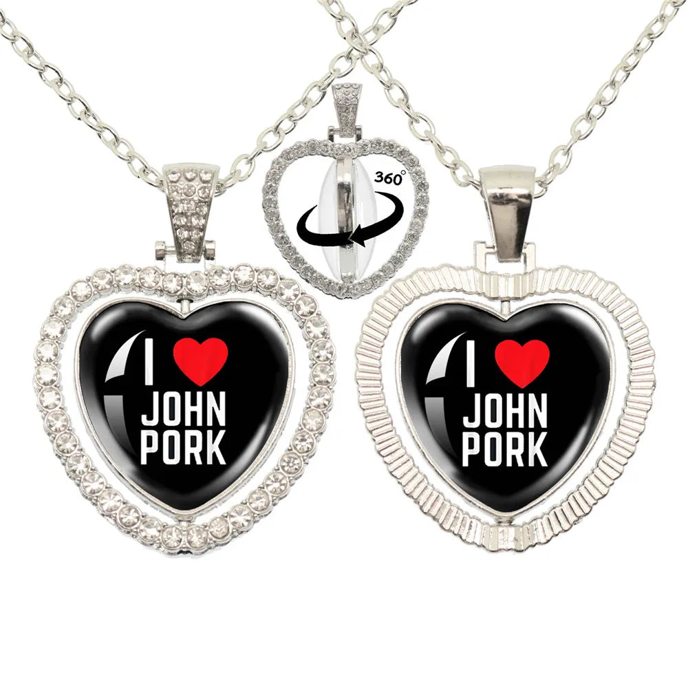 John Pork is Calling Answer Call Phone Humor Funny Pig Lover Graphic Glass Cabochon Heart-Shape Pendant Necklace Jewelry Gift