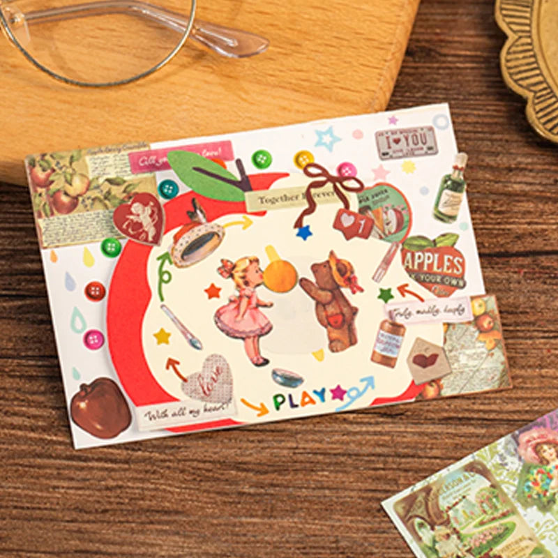Mr. Paper 30pcs Vintage Sticker Book | Old-Timey Amusement Park Retro Decal Collection close-up view