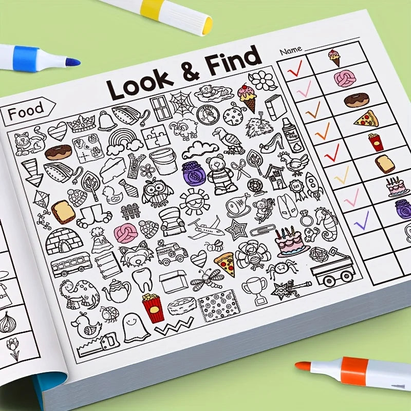 32 Pages Children's Hidden Object Coloring Book Interactive Educational Matching Game En detail view