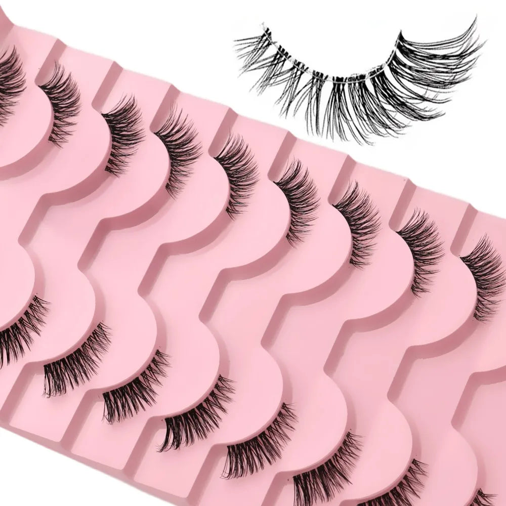 Clear Band Half False Eyelashes Natural Wispy Faux Mink Lashes Lightweight Reusable additional angle