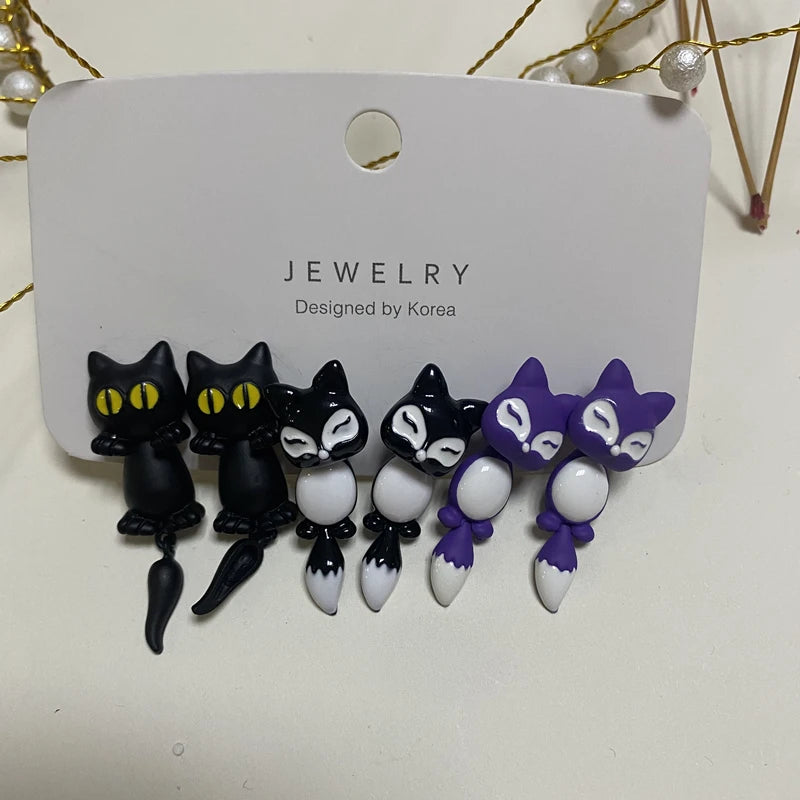 New Fashion Cute Animal Female Creative Handmade Earrings Polymer Clay Dinosaur Dog Cat detail view