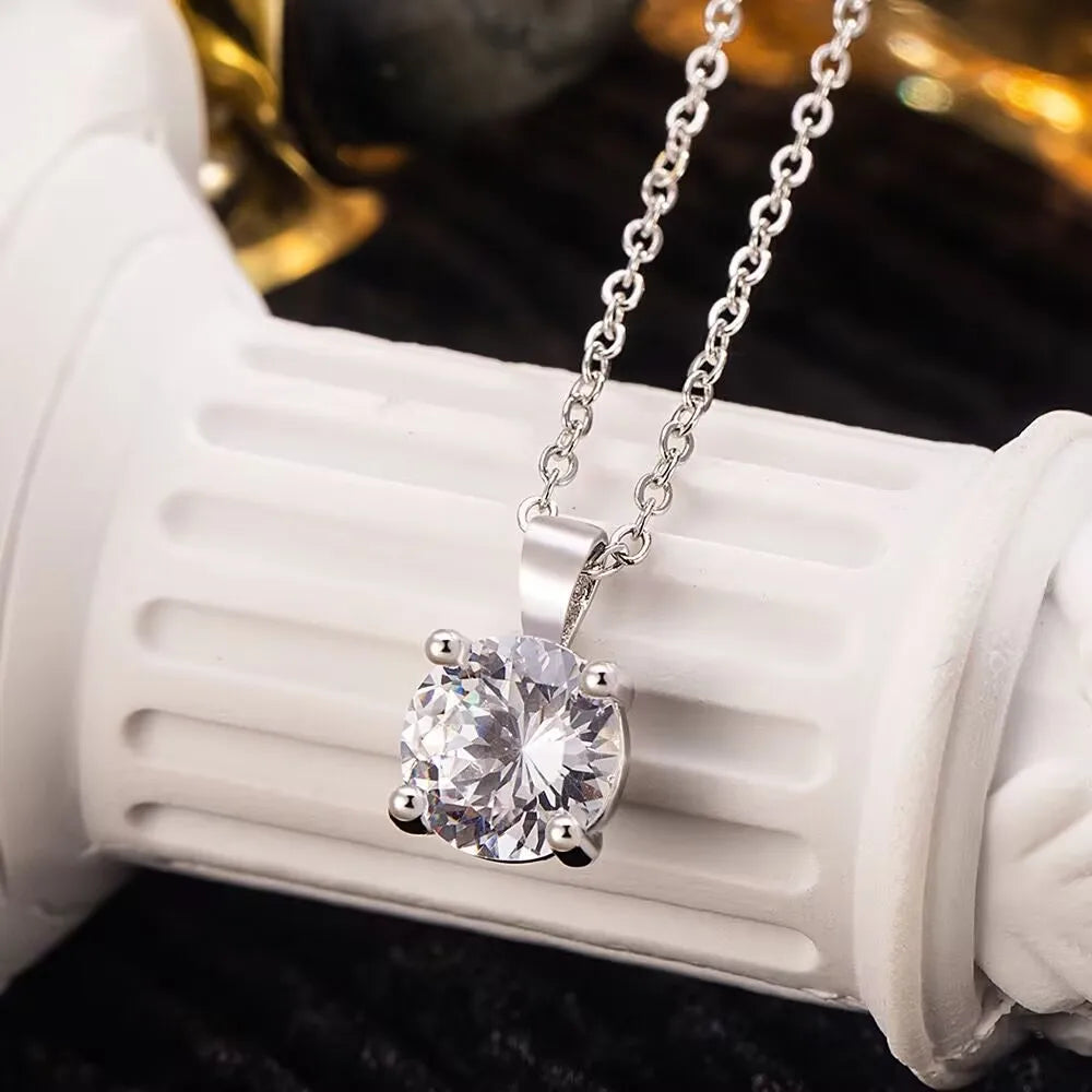 Mini Moissanite Real 925 Sterling Silver Pendant Necklace Female Clavicle Necklaces Wedding Party Je