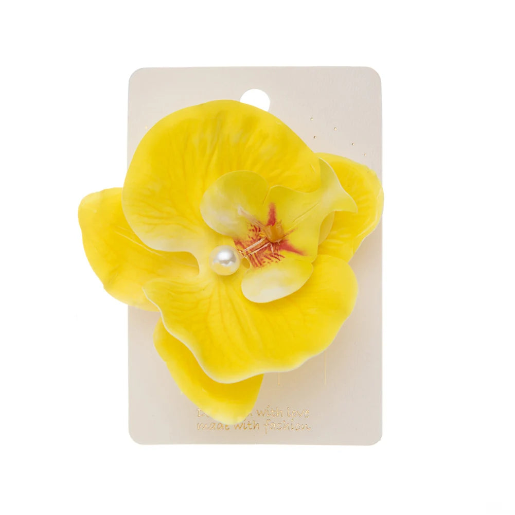 Artificial Orchid Flower Butterfly Hair Clips for Woman Girls Phalaenopsis Pearl Du additional angle