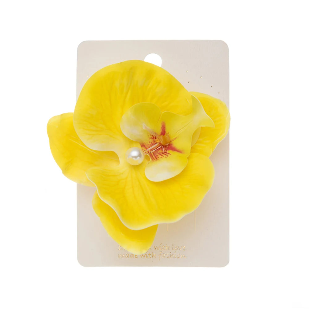 Artificial Orchid Flower Butterfly Hair Clips for Woman Girls Phalaenopsis Pearl Du additional angle