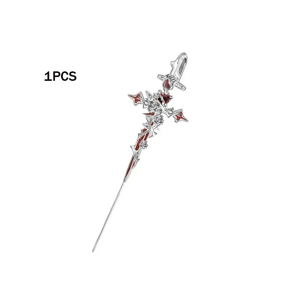 1PCS Retro Dark Gothic Punk Rose Cross Thorn Earring Unisex Piercing Ear Needle Earstuds detail view