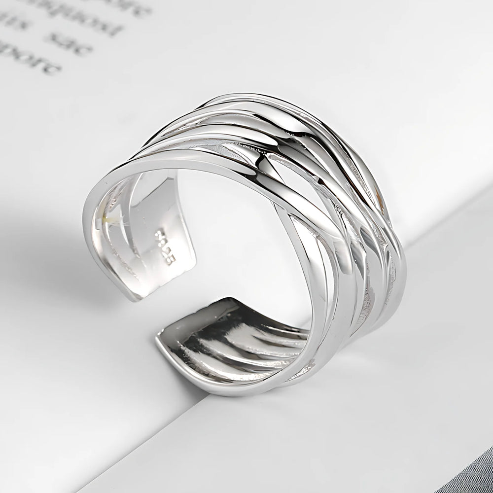 VENTFILLE 925 Sterling Silver Geometric Multilayer Round Bead Ring Female Fashion Punk T detail view
