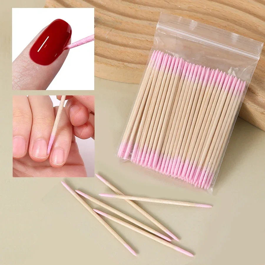 100Pcs Double-Ended Cotton Swabs Fine Pointed Tips for Nail Art Makeup Eyeliner Correction - Beauty