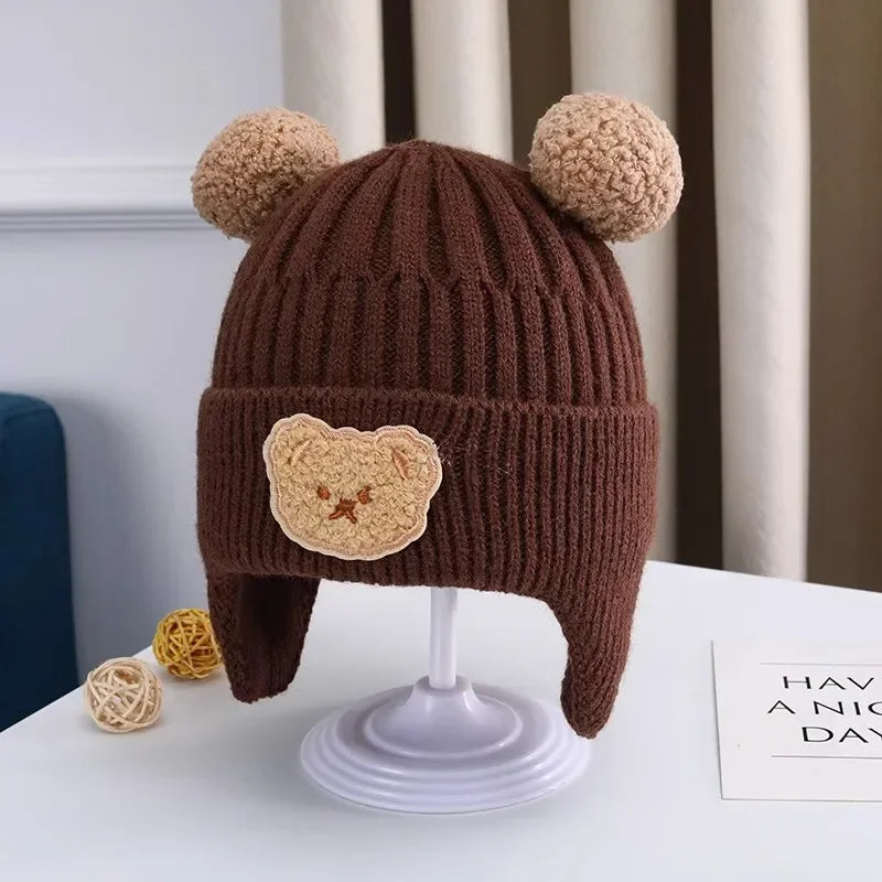 Baby Bear Ear Protection Hat | Winter Thickened Warm Knitted Hat for Children additional angle