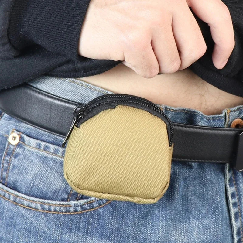 Nylon Double Zipper Pocket Coin Purse Men Tactical Molle Pouch Lightweight Outdoor Small Card Holder