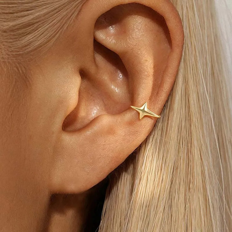 1Pcs Fashion Gold Color Cross Star Ear Clip For Women Girls Simple Metal C-shaped Without Piercing E