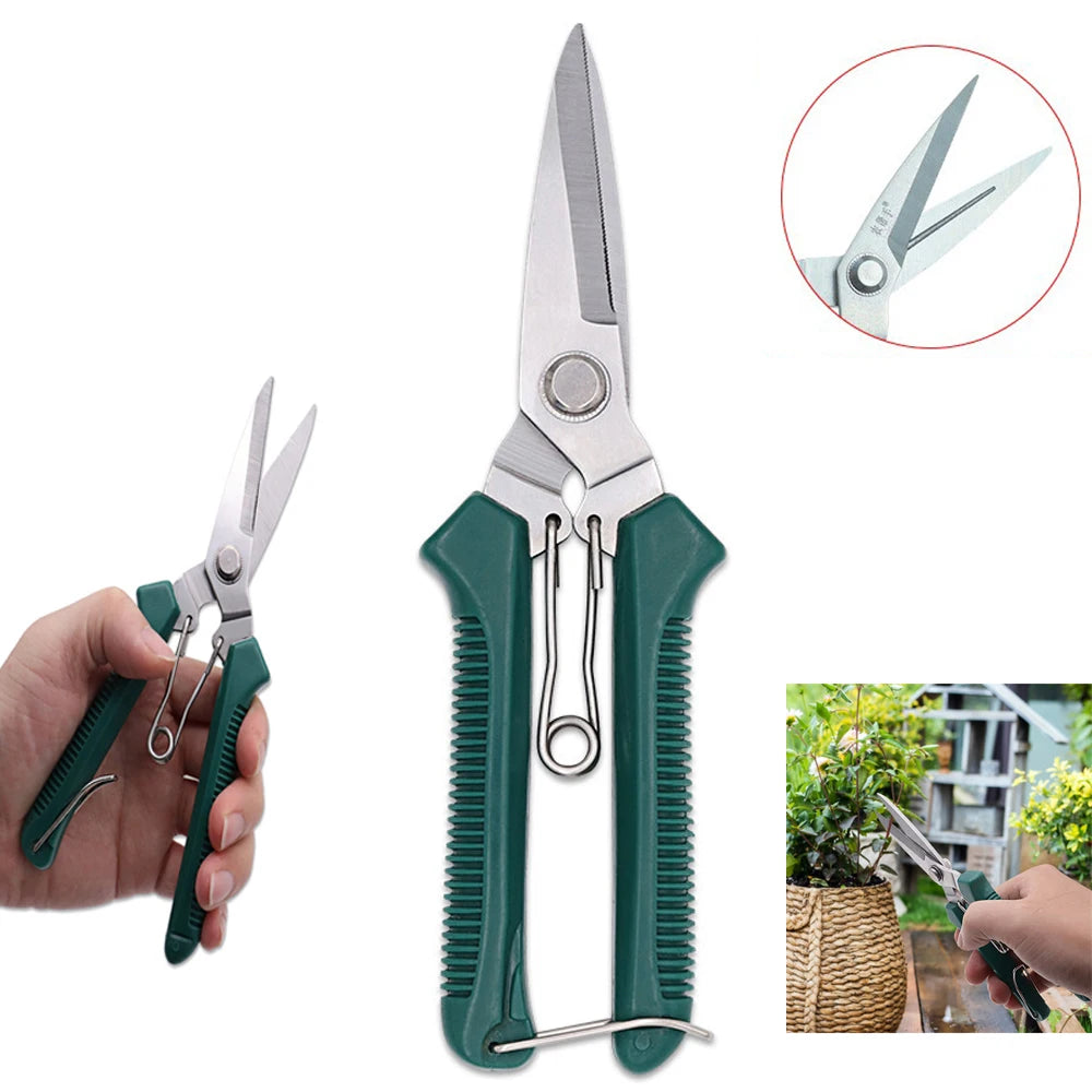 Garden Straight Head Pruning Shears Stainless Steel Non Slip Handle Secateurs Handy Trimming Tool