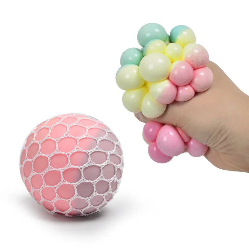 6CM Hand Squeezed Tri Color Flour Grape Tennis Ball Decompression Toy TPR Sticky Slow lifestyle view