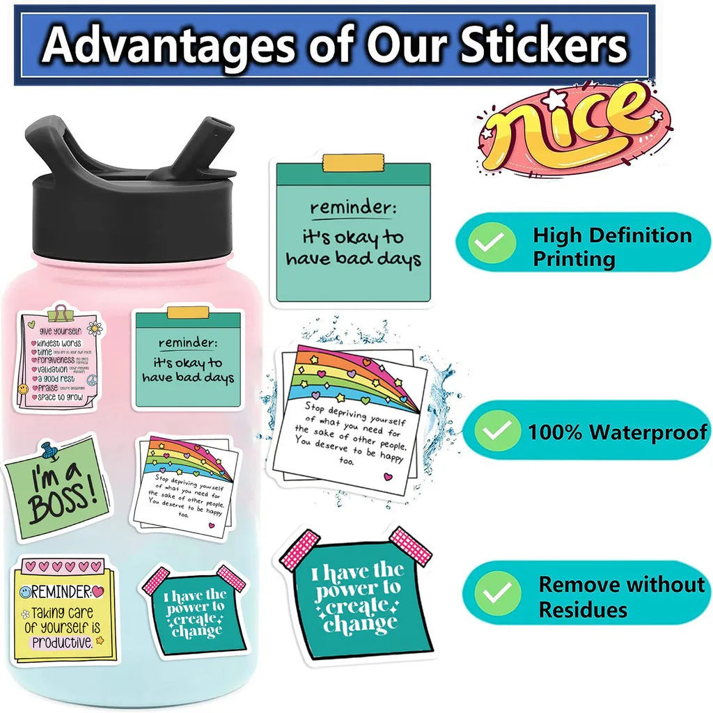 50PCS Self Affirming and Motivating Waterproof Graffiti Stickers for Helmet Bicycle H lifestyle view