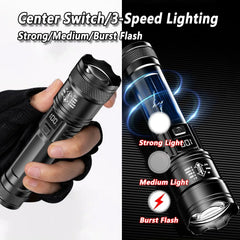 LED Tactical Flashlight P50 Telescopic Zoom Rechargeable close-up view