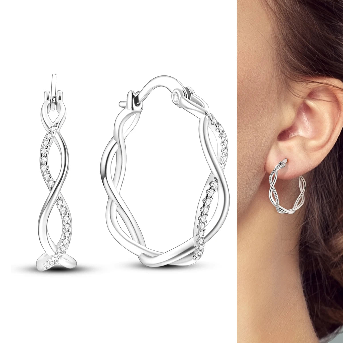 Hot Sale 925 Sterling Silver Heart Earrings Fit Original Charms Hoop Earrings For Wom alternate view