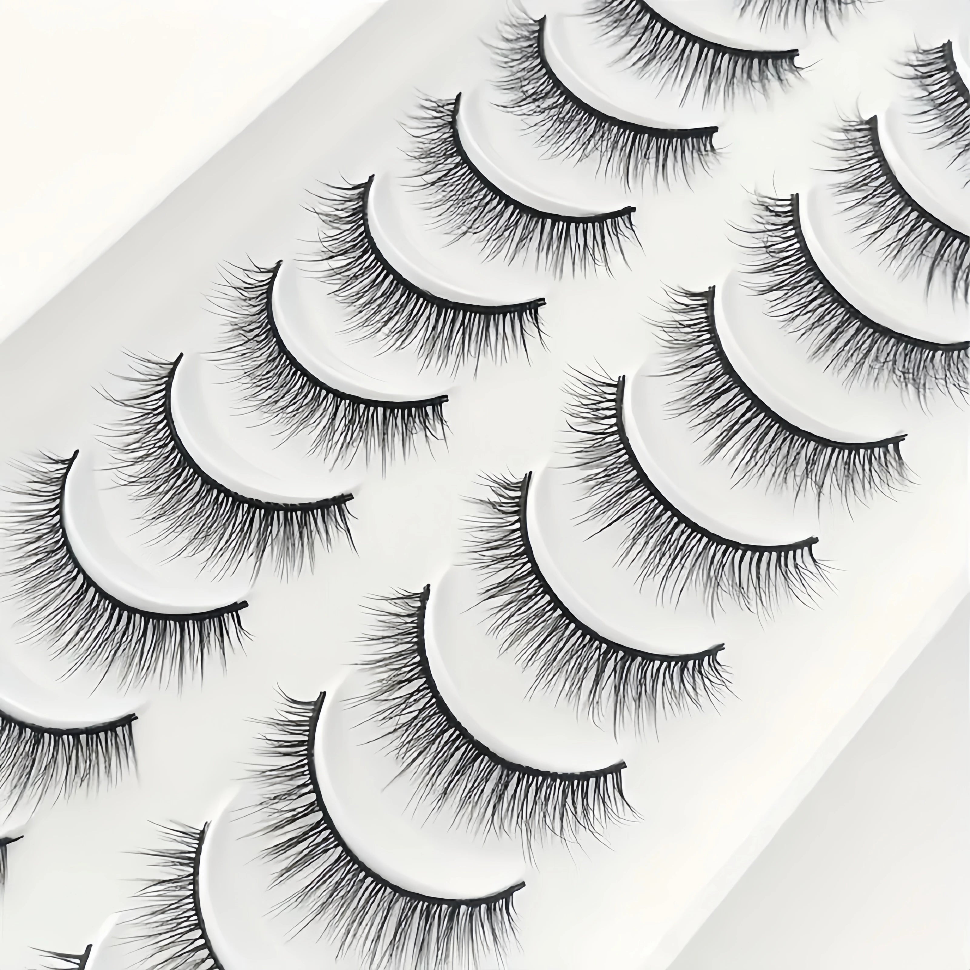 Natural Lashes 10 Pairs Extensions Strip Lashes Natural Look Slender Elongation Eyelashes 6-10mm Cat Eye False Eyelashes