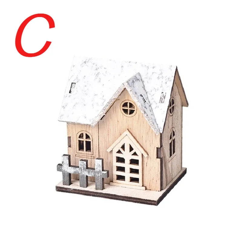 Christmas LED Light Wooden House Luminous Cabin Merry Christmas close-up view