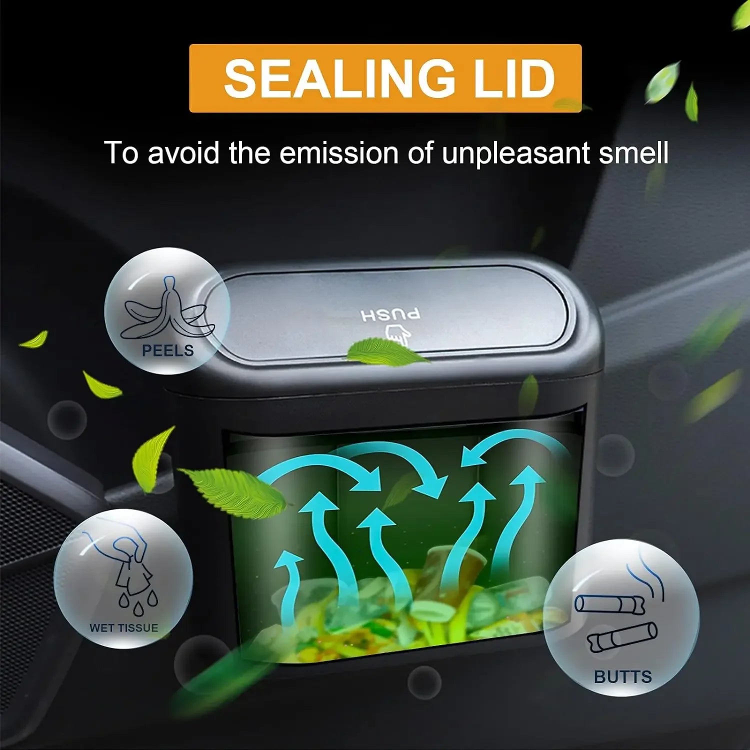Car Trash Can Hanging Dustbin Garbage Box with Lid Car Interior Storage Case Trash Do alternate view
