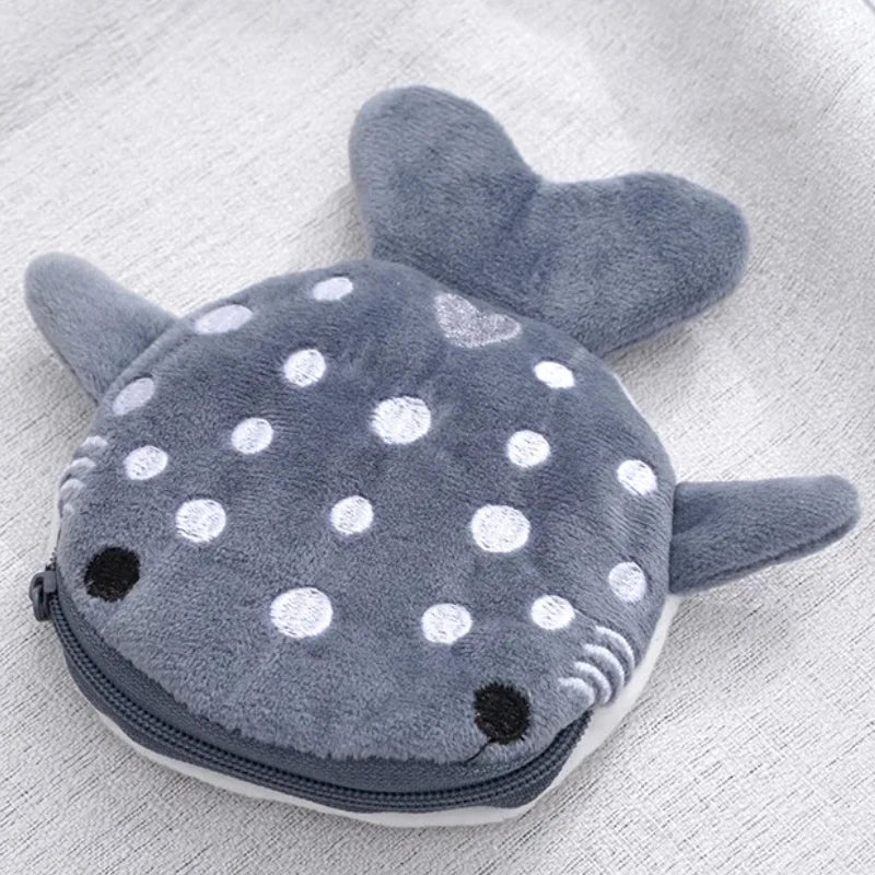 Cartoon Whale Shark Coin Purse | Kawaii Plush Zipper Wallet detail view