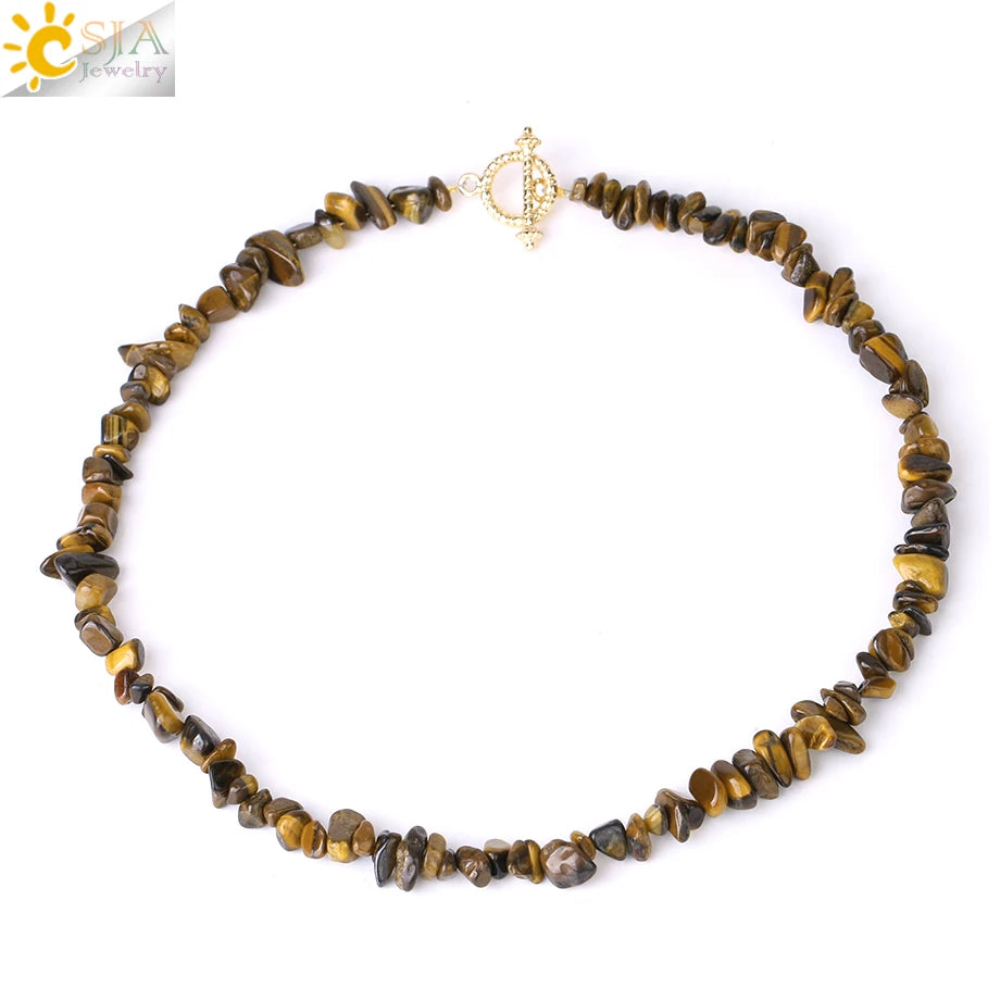 Natural Chip Stone Choker Necklace | Bohemia Crystal Bead Jewelry close-up view