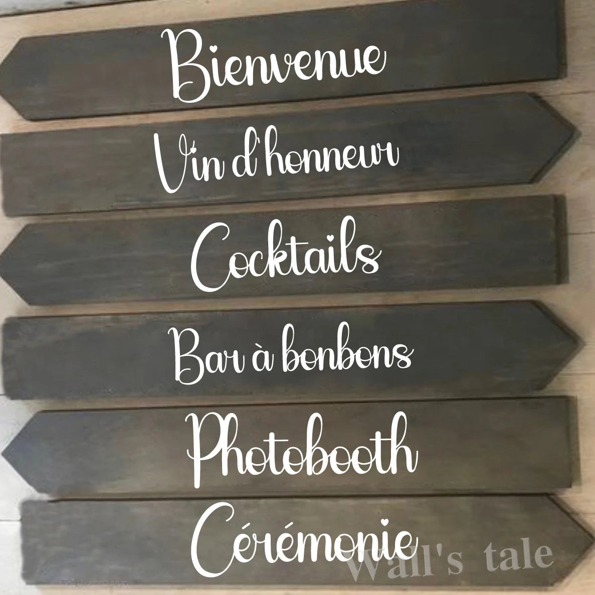 French Wedding Directional Sign Stickers | Baptism Party Personalized Vinyl Decals close-up view