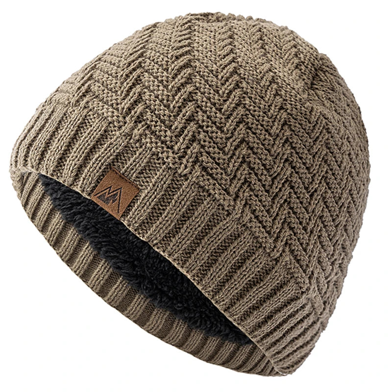Unisex Peak Labal Winter Hat | Warm Knitted Beanie with Plush Fur Lining alternate view