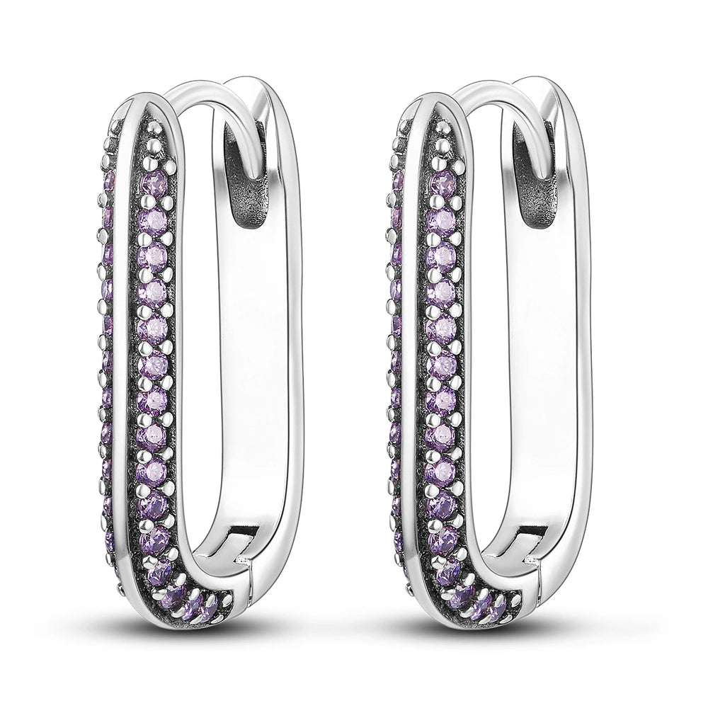 Original 925 Sterling Silver Women Hoop Earrings High Quality Shine Zircon U Shaped additional angle
