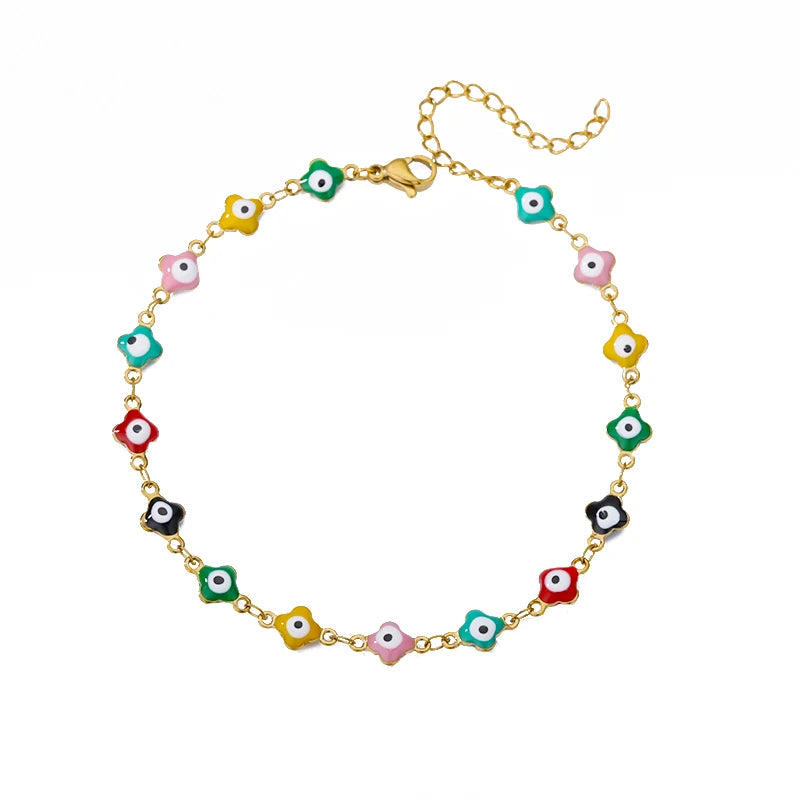 Colorful Boho Drops Anklets For Women Gold Color Stainless Steel Geometric Anklet Luxu close-up view