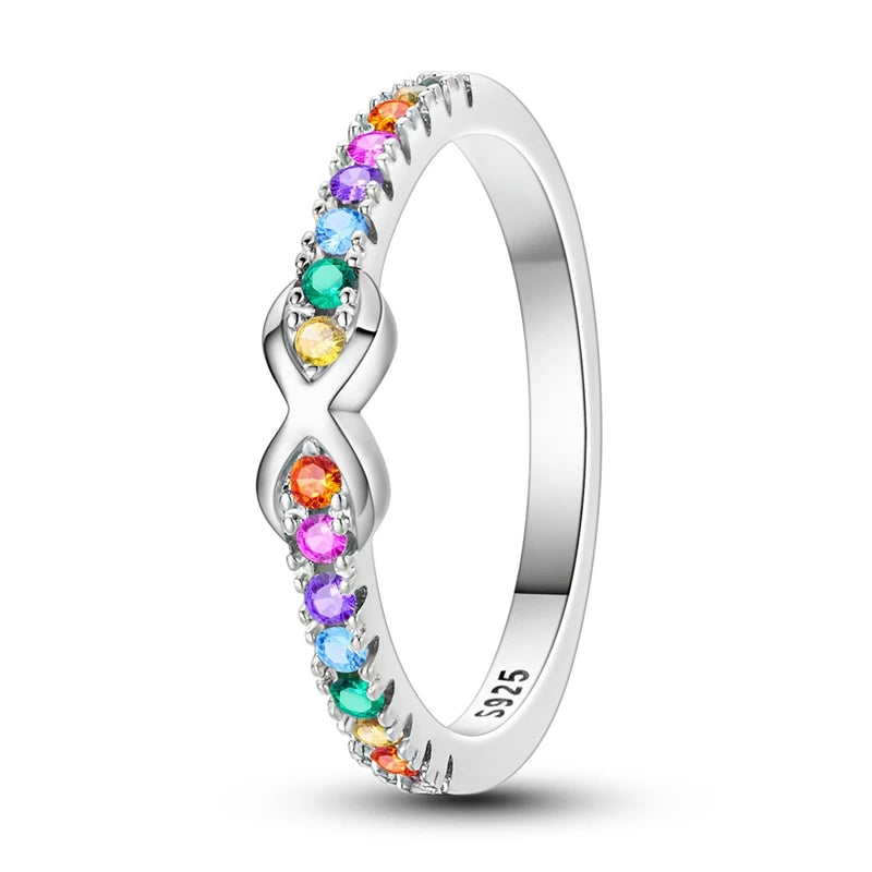 LAZA 925 Sterling Silver Colorful Rings Sparking Zirconium Bowknot Moon Sun Original Rin detail view