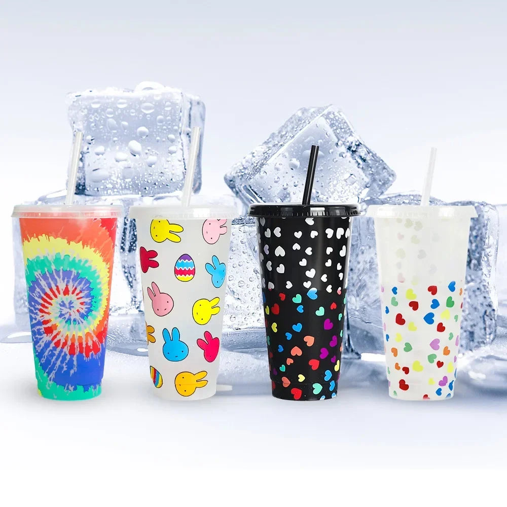 710ml Reusable with Straws Creative Water Cups Changing Colour Cup Magical Plastic Co alternate view