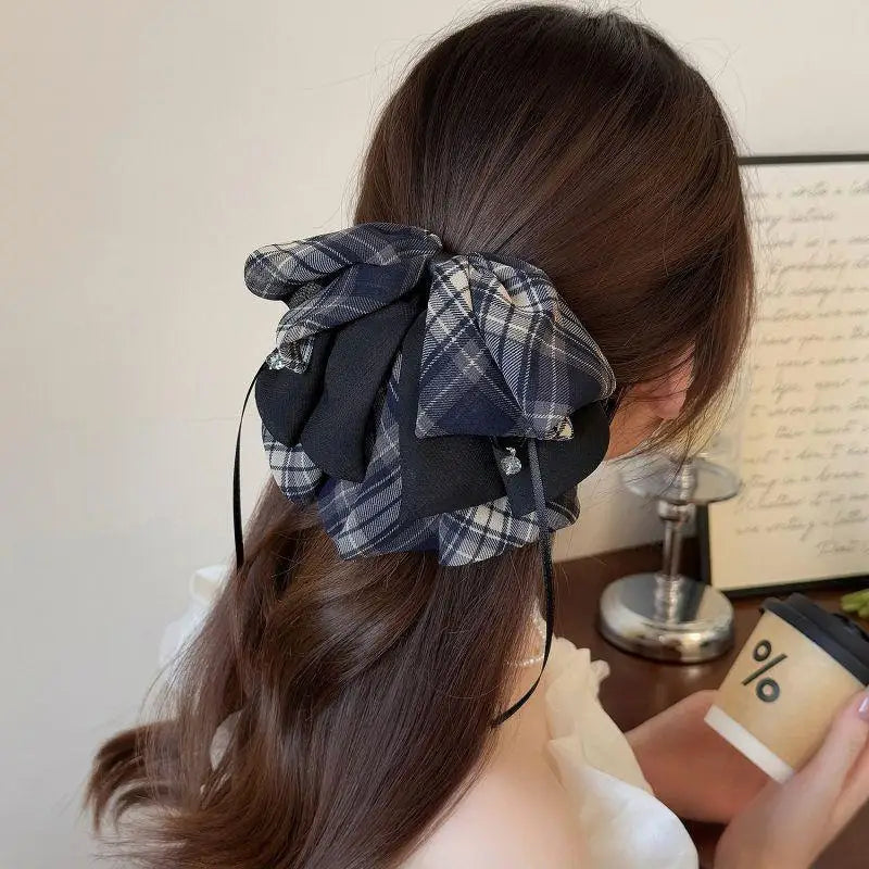 【MAX-22】Vintage Plaid Butterfly Knot Hair Clip Women's Back Of Head Bun Shark Hair Clip Hair Accessories