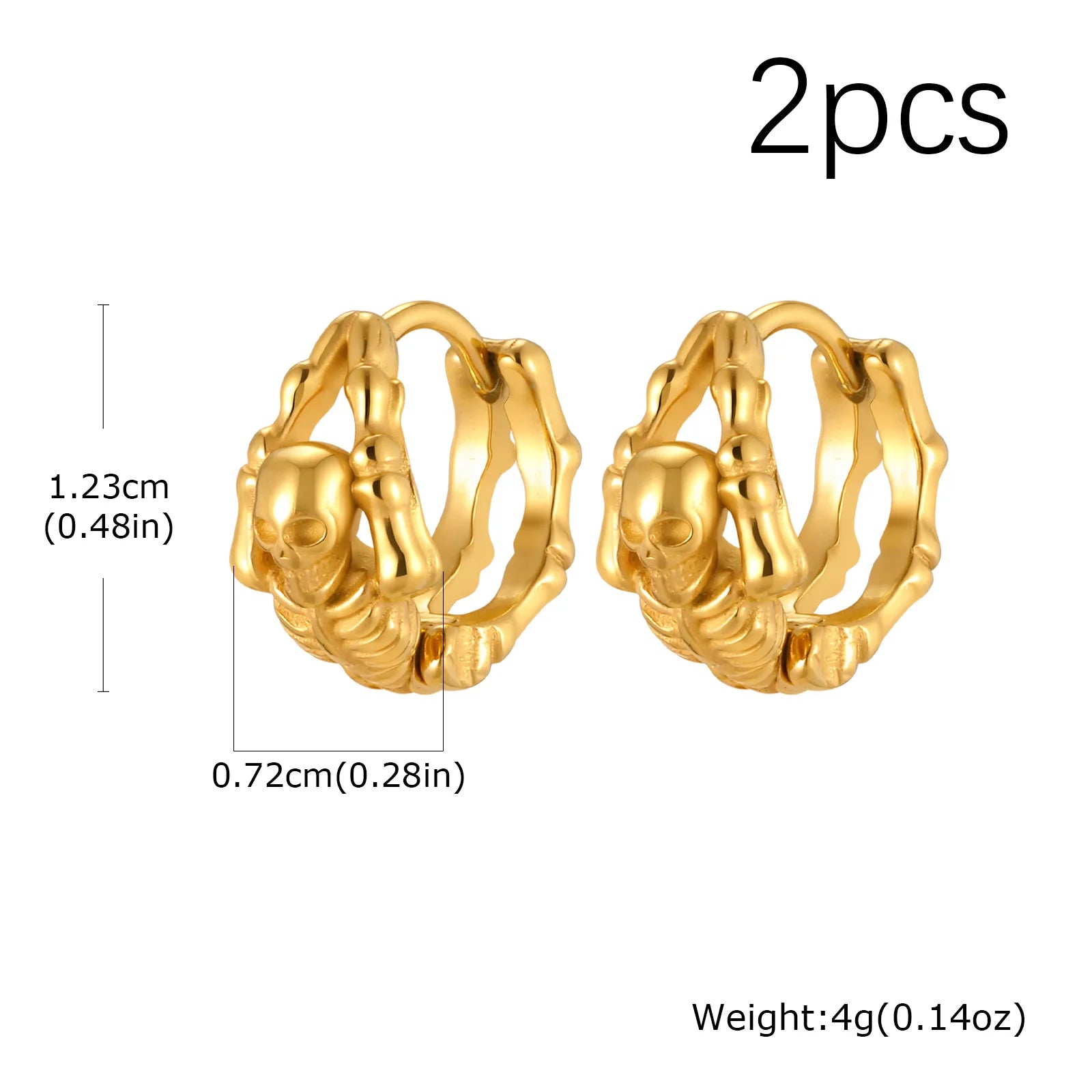 Punk Skeleton Hoop Earrings for Men | Never Fade Metal Huggies detail view