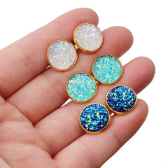 Glitter Resin Stud Earrings Set | Colorful Stainless Steel Jewelry detail view