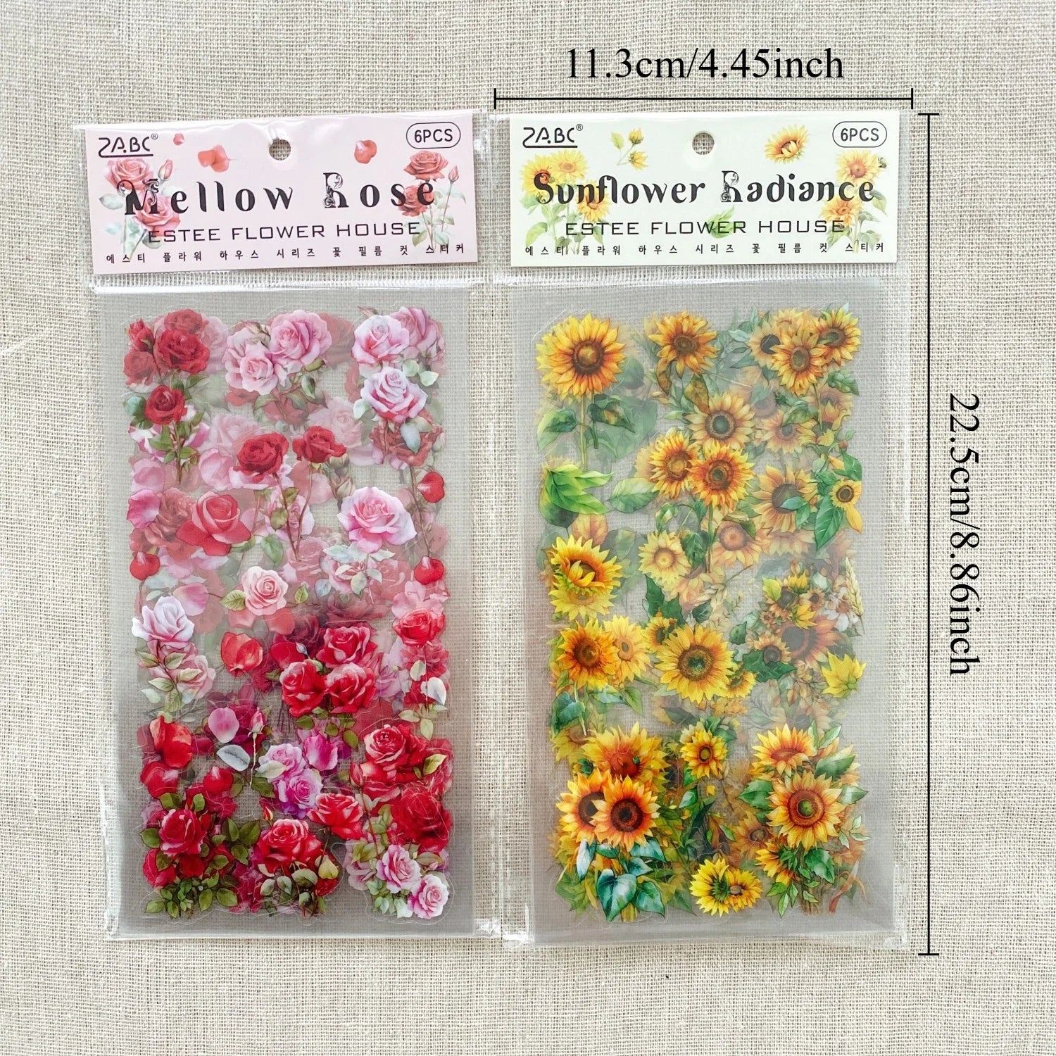 Transparent Flower Stickers Set | 6 Sheets PET Stickers for Scrapbook and Junk Journal detail view