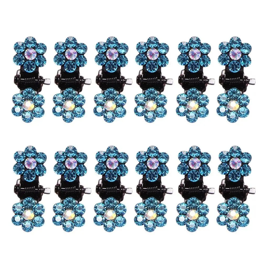 12Pcs Fashion Small Cute Crystal Flowers Metal Mini Hair Claws Hair Clips Girls Hairs lifestyle view