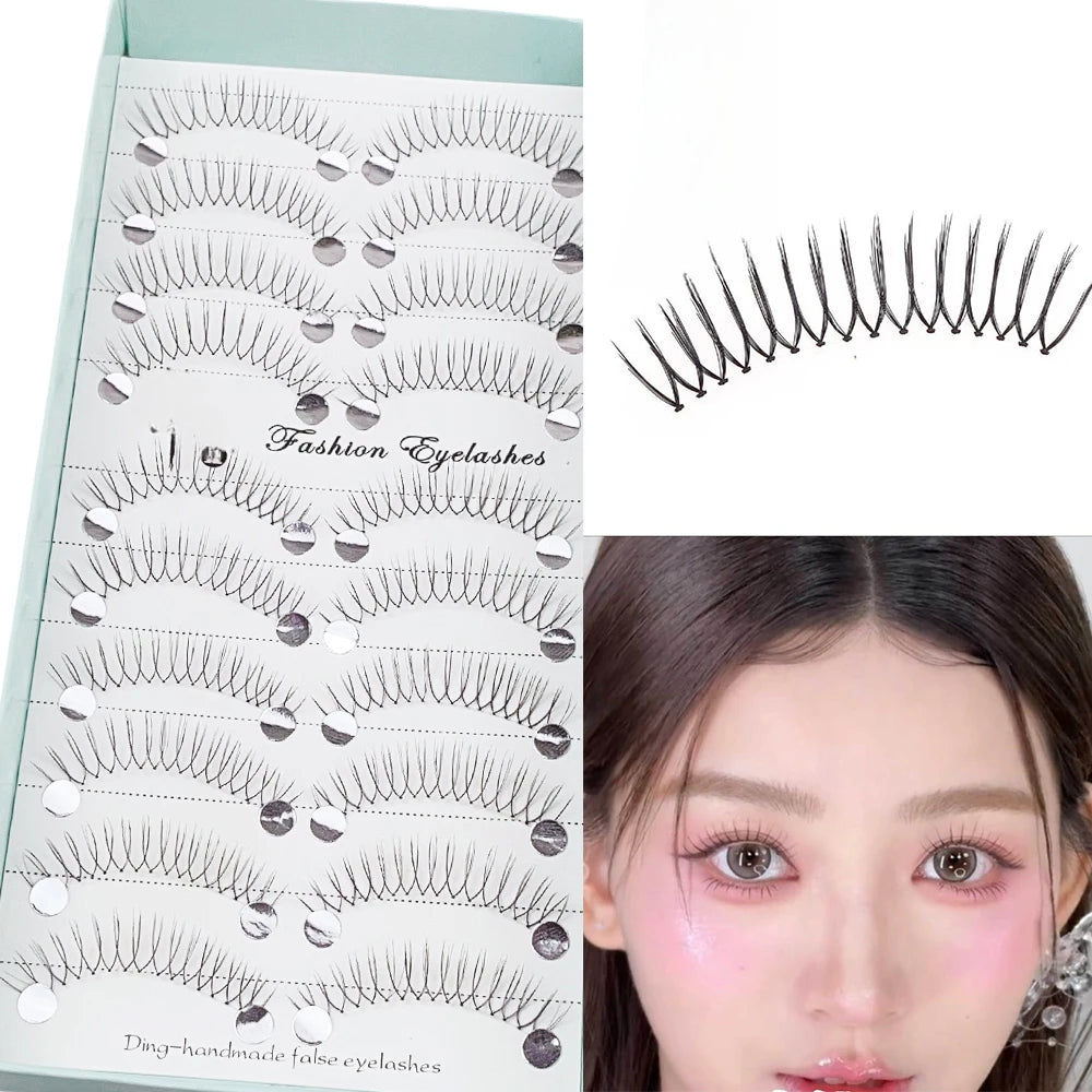 Anime Style False Eyelashes 10 Pairs | 11mm C-Shaped Curled DIY Strip Lashes close-up view