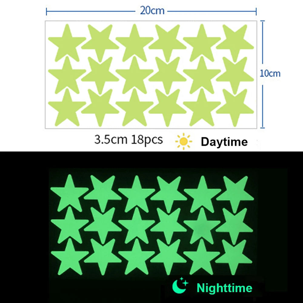 Glow In The Dark 3D Stars Moon Wall Stickers | Creative Luminous Room Decor close-up view