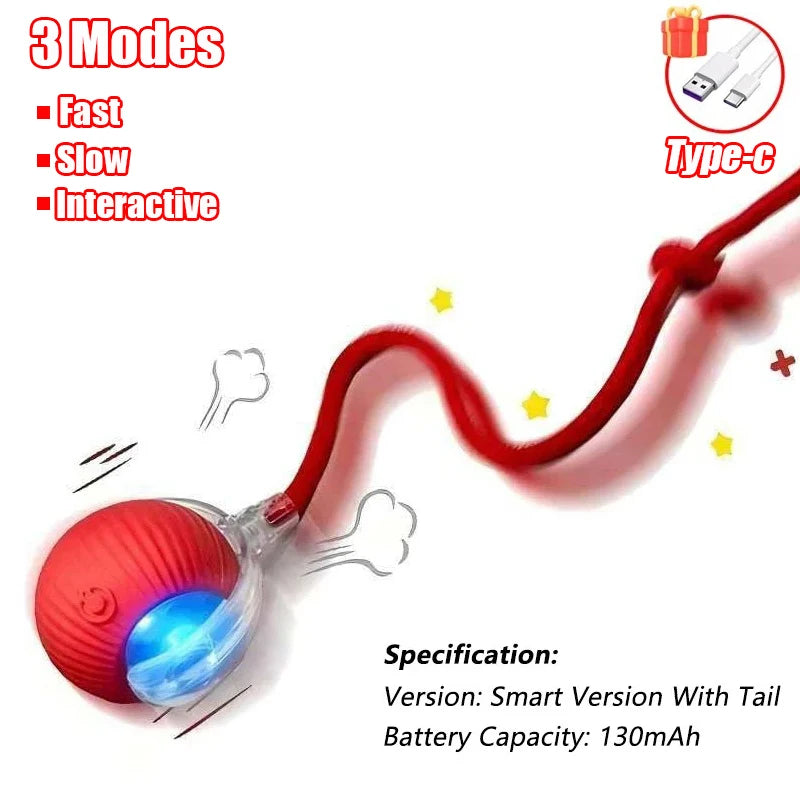 New Cat Interactive Ball Toy Automatic Rolling Ball Faux Tail Rechargeable Smart Pet E close-up view