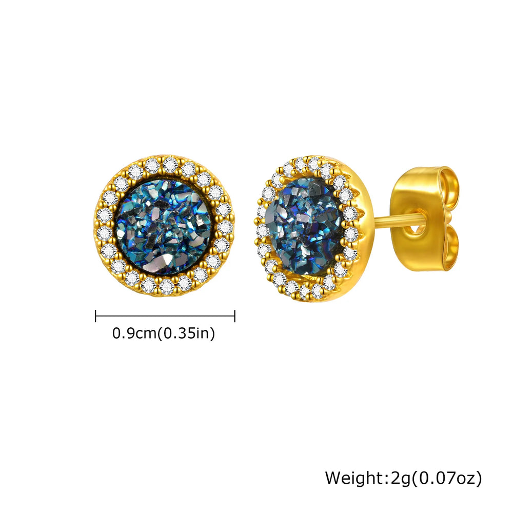 Hip Hop Broken Zircon Stud Earrings for Men Boys,Anti Allergy Round Small Metal Earrin close-up view