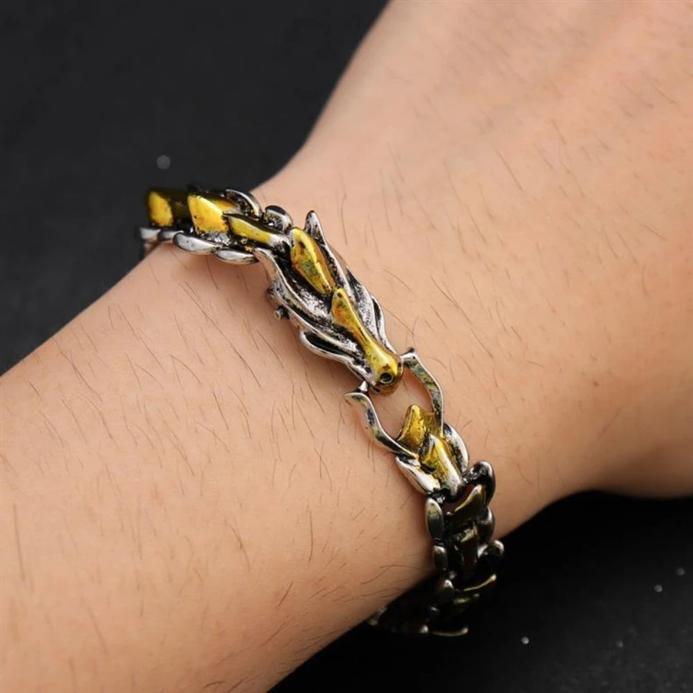 Hip Hop Punk Dragon Bracelet | Unisex Metal Chain Bracelet close-up view