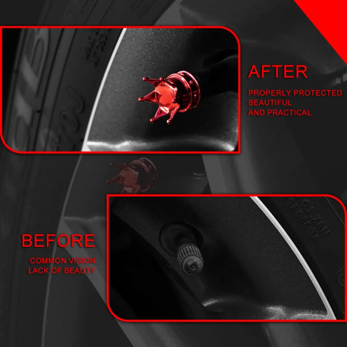 Universal Crown 4 PCS Car Wheel Tire Valve Caps Tyre Rim Stem Covers Airdust For Car lifestyle view