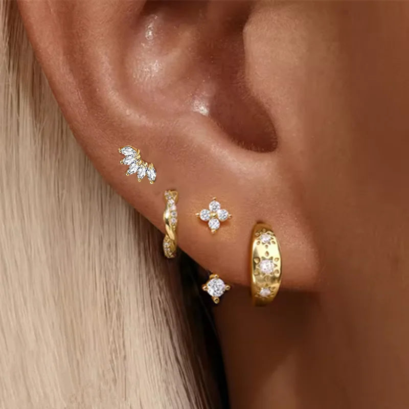 4PCS Fashion Stainless Steel Zirconia Star Huggie Hoop Earrings Set for Women Curious alternate view